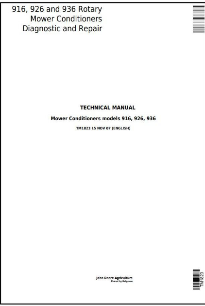 Pdf TM1823 John Deere 916, 926, 936 Rotary Mower-Conditioner Diagnostic and Test Service Manual