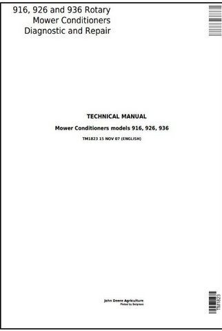 Pdf TM1823 John Deere 916, 926, 936 Rotary Mower-Conditioner Diagnostic and Test Service Manual