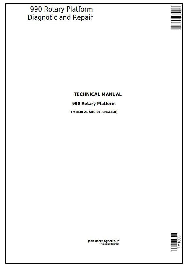 Pdf TM1830 John Deere 990 Hay and Forage Rotary Platform Diagnostic Repair Manual