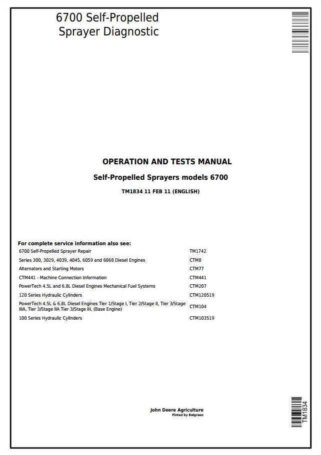 Pdf TM1834 John Deere 6700 Self-Propelled Sprayer Diagnostic and Test Service Manual