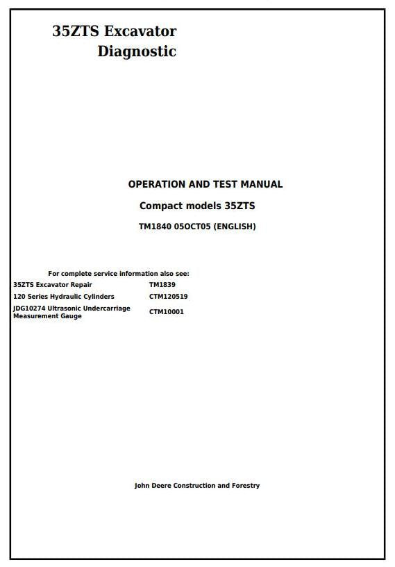 Pdf TM1840 John Deere 35ZTS Compact Excavator Diagnostic and Test Service Manual