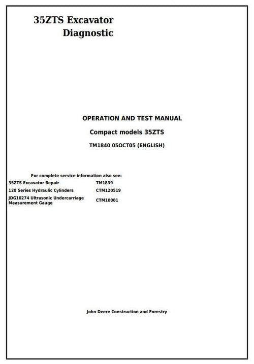 Pdf TM1840 John Deere 35ZTS Compact Excavator Diagnostic and Test Service Manual