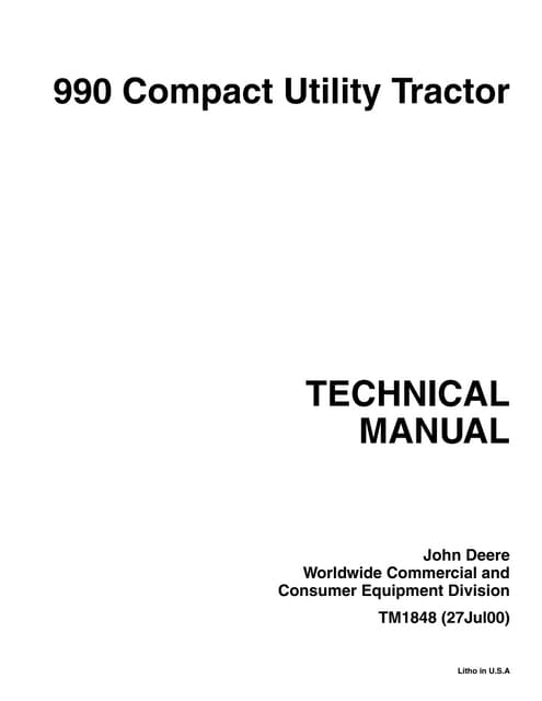 Pdf TM1848 John Deere 990 Compact Utility Tractor Repair Service Manual