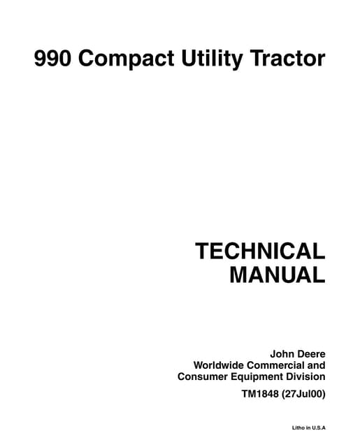 Pdf TM1848 John Deere 990 Compact Utility Tractor Repair Service Manual