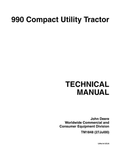 Pdf TM1848 John Deere 990 Compact Utility Tractor Repair Service Manual