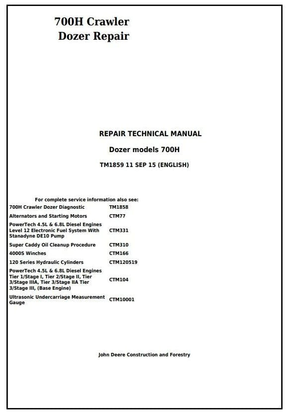 Pdf TM1859 John Deere 700H Crawler Dozer Repair Service Manual