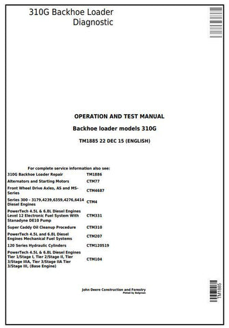 Pdf TM1885 John Deere 310G Backhoe Loader Diagnostic and Test Service Manual