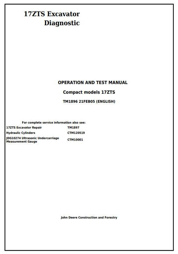 Pdf TM1896 John Deere 17ZTS Compact Excavator Diagnostic and Test Service Manual