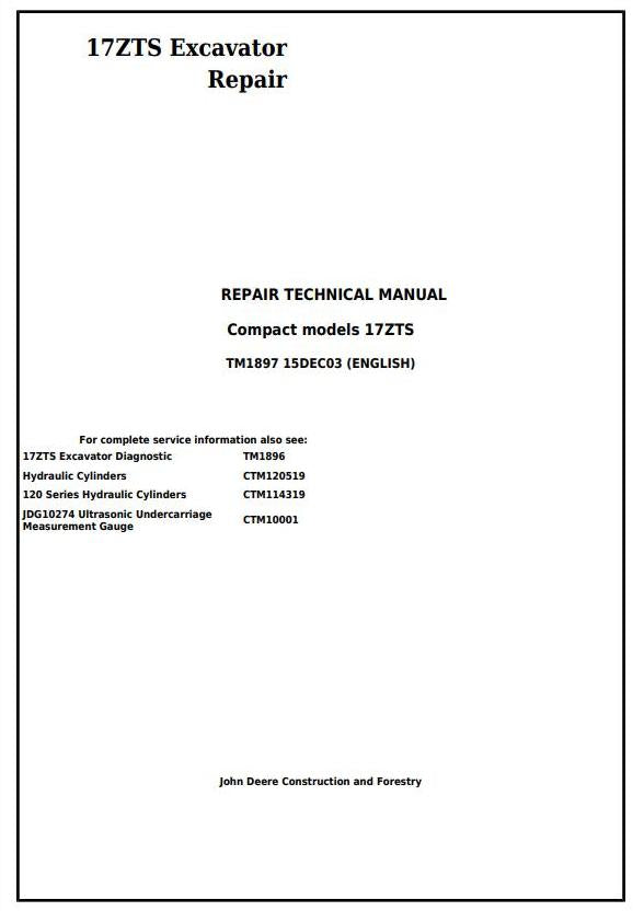 Pdf TM1897 John Deere 17ZTS Compact Excavator Repair Service Manual