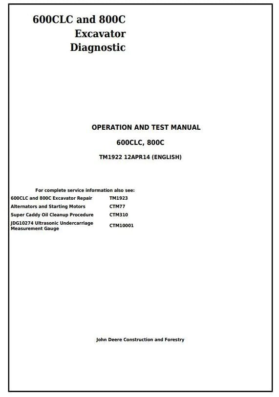 Pdf TM1922 John Deere 600CLC, 800C Excavator Diagnostic and Test Service Manual