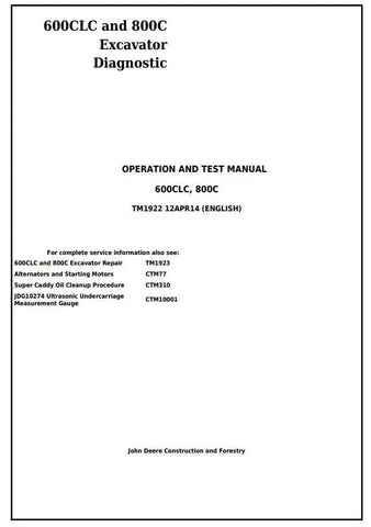 Pdf TM1922 John Deere 600CLC, 800C Excavator Diagnostic and Test Service Manual