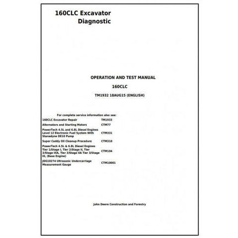 TM1932 - John Deere 160CLC Excavator Diagnostic and Test Service Manual