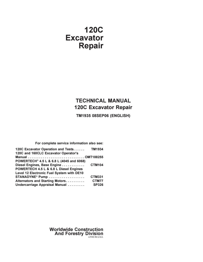 Pdf TM1935 John Deere 120C Excavator Repair Service Manual