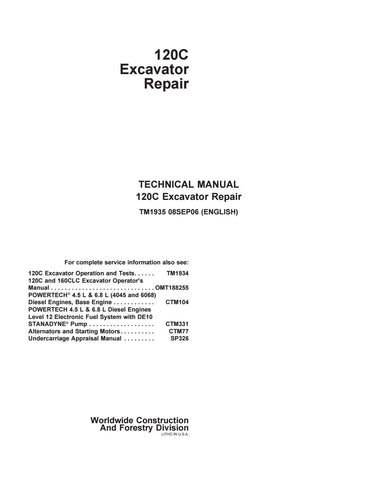 Pdf TM1935 John Deere 120C Excavator Repair Service Manual