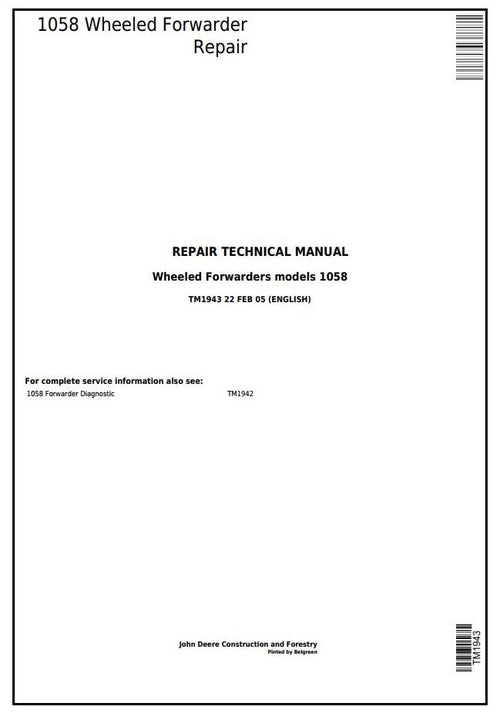 Pdf TM1943 John Deere 1010B 1058 Wheeled Forwarder Repair Service Manual