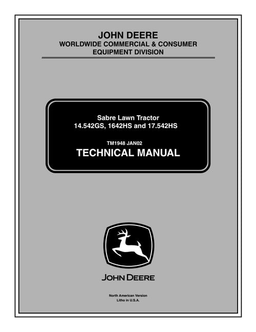 Pdf TM1948 John Deere Sabre 14.542GS 1642HS 17.542HS Lawn Tractor Repair Service Manual