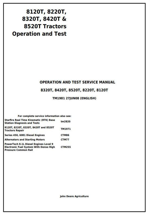 PDF TM1981 John Deere 8120T 8220T 8320T 8420T 8520T Track Tractor Diagnostic & Test Service Manual