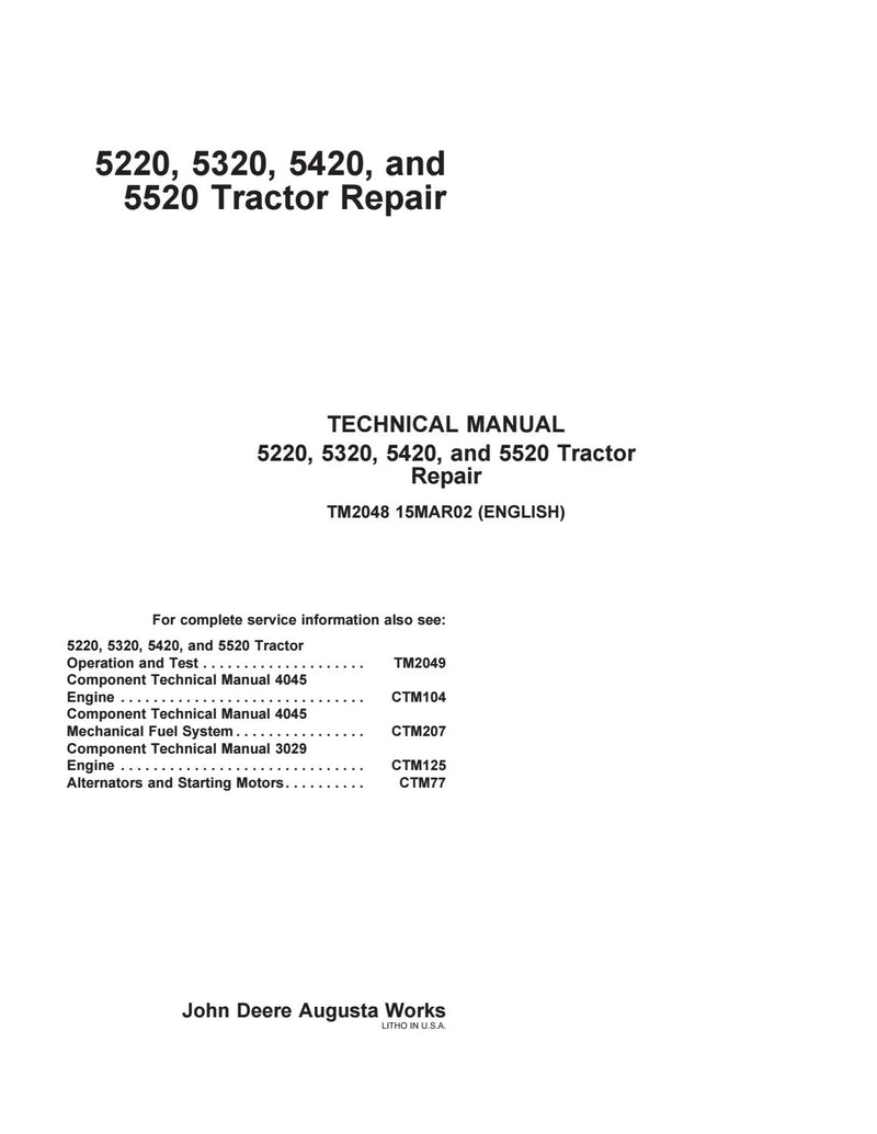 Pdf TM2048 John Deere 5220 5320 5420 5520 Tractor Repair Service Manual