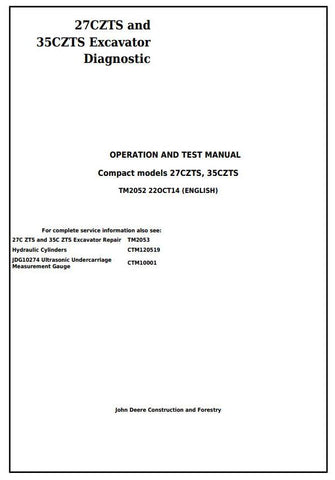 TM2052 - John Deere 27CZTS and 35CZTS Compact Excavator Diagnostic and Test Service Manual