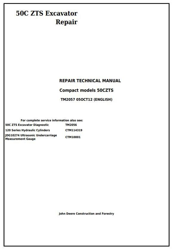 Pdf TM2057 John Deere 50Czts Compact Excavator Repair Service Manual