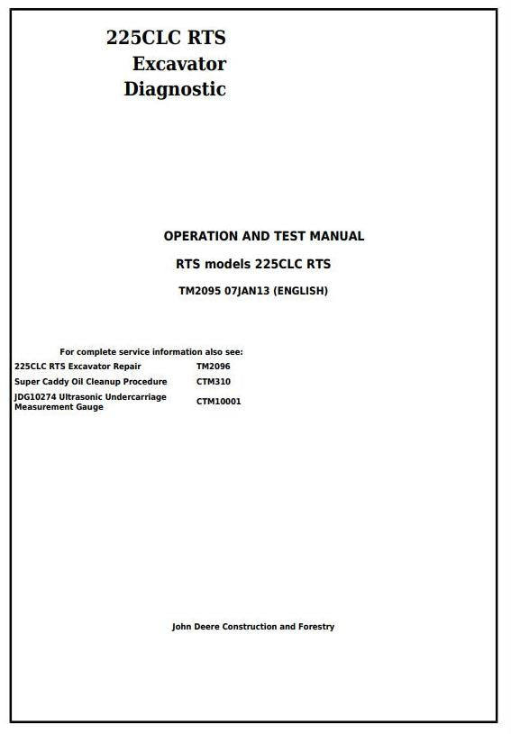 Pdf TM2095 John Deere 225CLC RTS Excavator Diagnostic and Test Manual