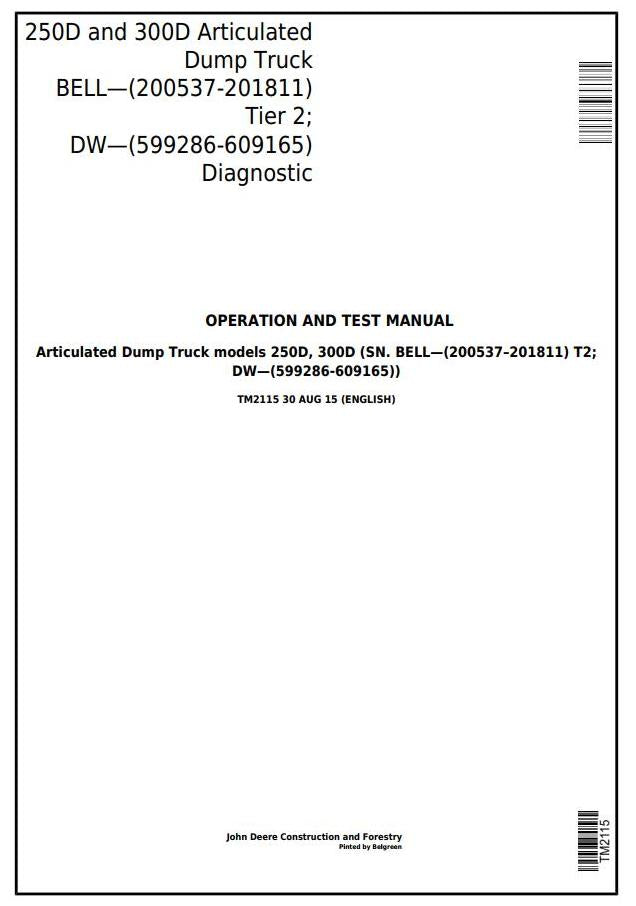 PDF TM2115 John Deere 250D, 300D Articulated Dump Truck (BELL, DW) Diagnostic and Test Service Manual