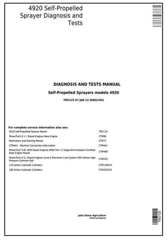 PDF TM2125 John Deere 4920 Self-Propelled Sprayer Diagnostic and Test Service Manual
