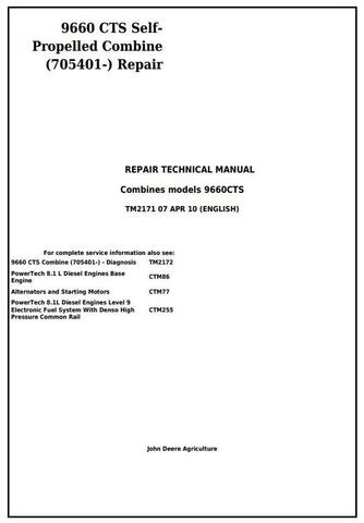 Pdf TM2171 John Deere 9660 CTS Self-Propelled Combine Repair Service Manual