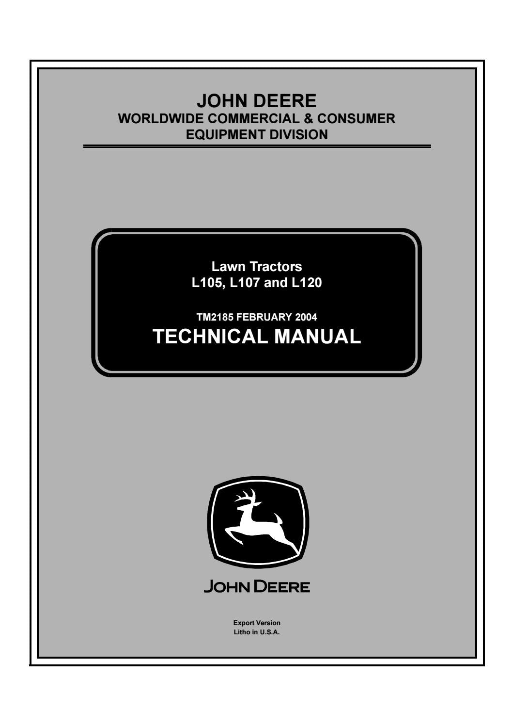 Pdf TM2185 John Deere L105 L107 L120 Lawn Tractor Diagnostic and Test Service Manual