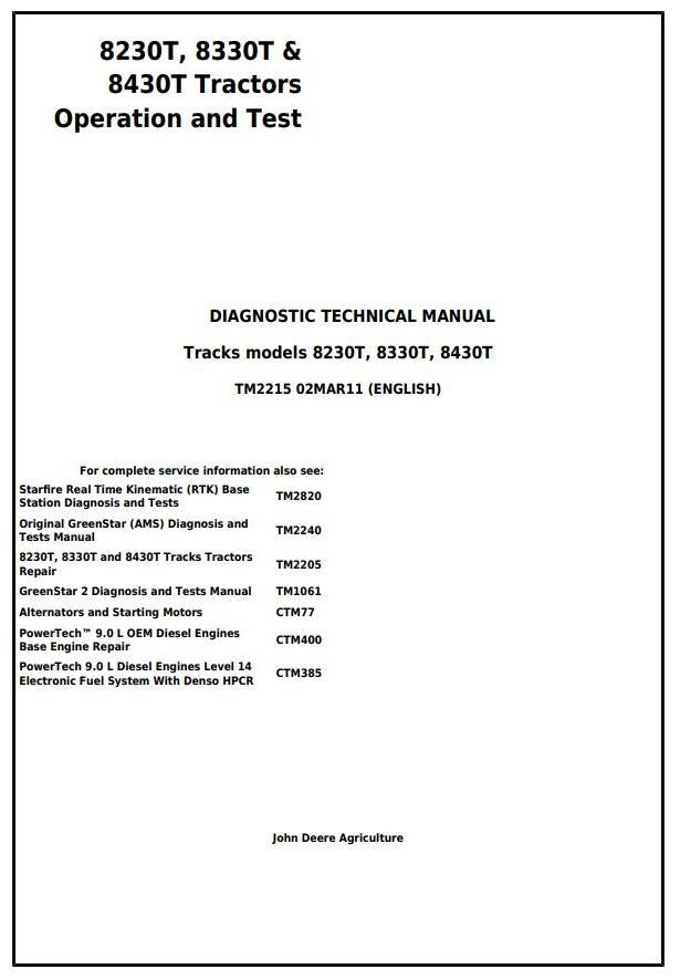 PDF TM2215 John Deere 8230T 8330T 8430T Track Tractor Diagnosis and Test Service Manual