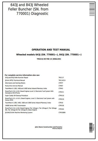 Pdf TM2216 John Deere 643J, 843J Wheeled Feller Buncher Diagnostic and Test Service Manual