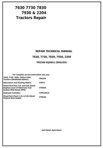 Pdf TM2266 John Deere 7630 7730 7830 7930 2204 2WD or MFWD Tractor Repair Service Manual