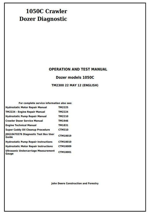 Pdf TM2300 John Deere 1050C Crawler Dozer Diagnostic and Test Service Manual