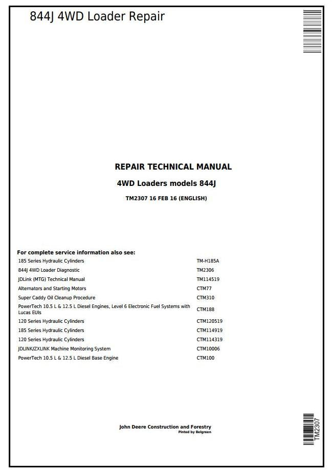 Pdf TM2307 John Deere 844J 4WD Loader Repair Service Manual