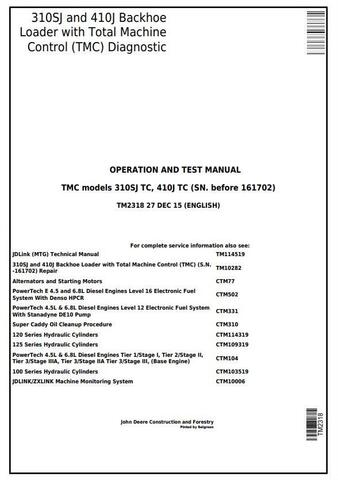 PDF TM2318 John Deere 310SJ TC, 410J TC Backhoe Loader W.TMC (SN.-161702) Diagnostic & Test Service Manual