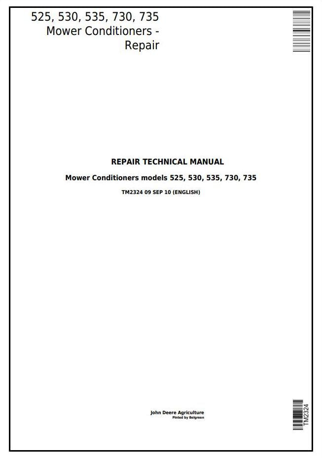 Pdf TM2324 John Deere 525, 530, 535, 730, 735 Mower Conditioner Repair Service Manual