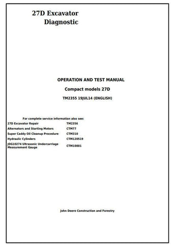 Pdf TM2355 John Deere 27D Compact Excavator Operation and Test Service Manual