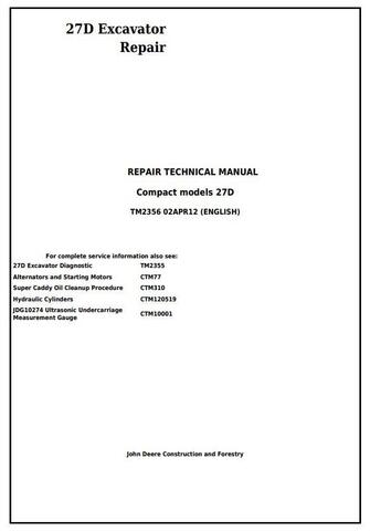 Pdf TM2356 John Deere 27D Compact Excavator Repair Service Manual