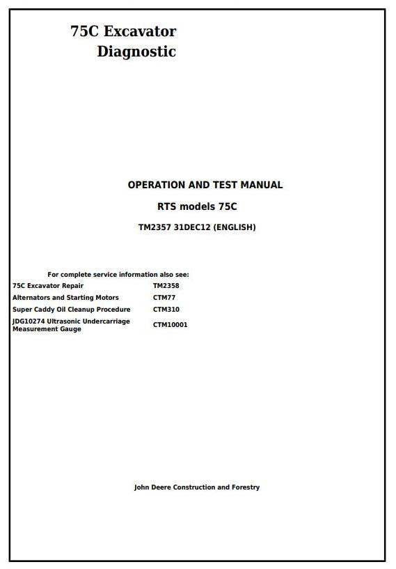 Pdf TM2357 John Deere 75C RTS Excavator Diagnostic and Test Service Manual