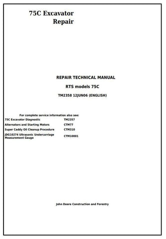 Pdf TM2358 John Deere 75C RTS Excavator Repair Service Manual