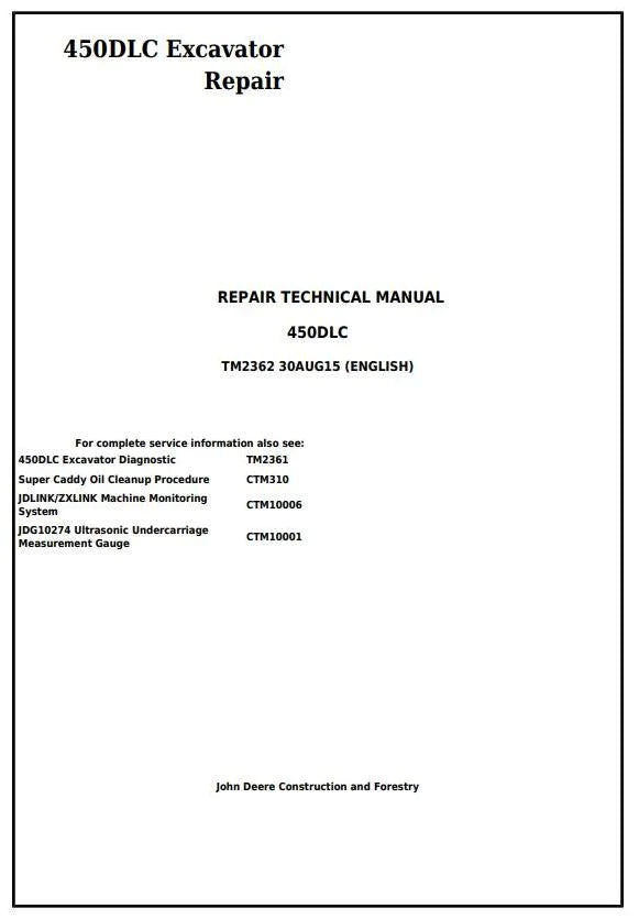 Pdf TM2362 John Deere 450DLC Excavator Repair Service Manual