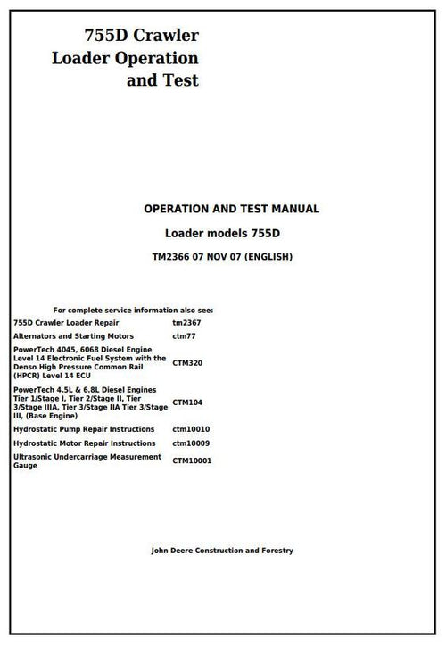 PDF TM2366 John Deere 755D Crawler Loader Diagnostic and Test Service Manual