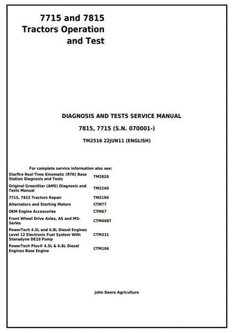 Pdf TM2516 John Deere 7715 7815 Tractor Diagnostic and Test Service Manual
