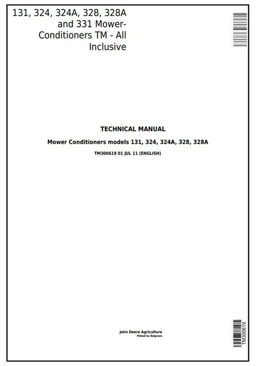 Pdf TM300619 John Deere 131, 324, 324A, 328, 328A, 331 Mower-Conditioner Repair Service Manual