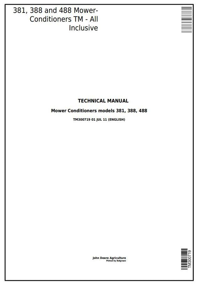 Pdf TM300719 John Deere 381, 388, 488 Hay and Forage Mower-Conditioner Repair Service Manual