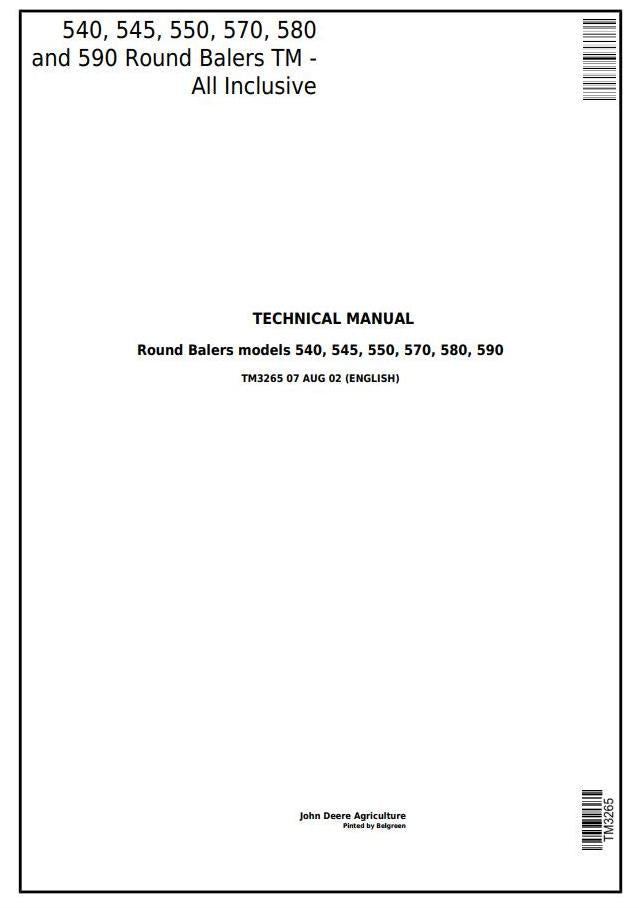 Pdf TM3265 John Deere 540, 545, 550, 570, 580, 590 Hay & Forage Round Baler Repair Service Manual