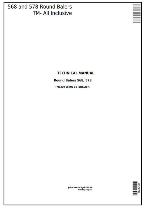 Pdf TM3300 John Deere 568, 578 Hay and Forage Round Baler Repair Service Manual