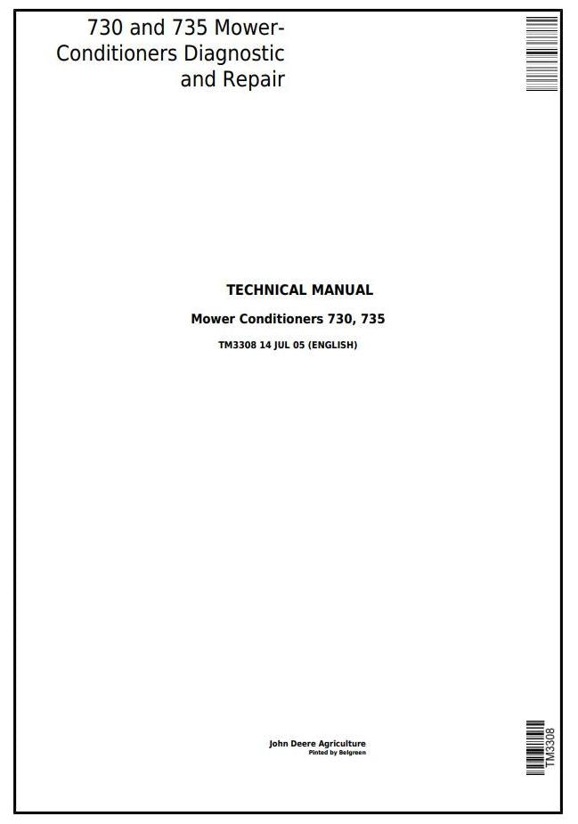 Pdf TM3308 John Deere 730, 735 Hay and Forage Mower-Conditioner Repair Service Manual