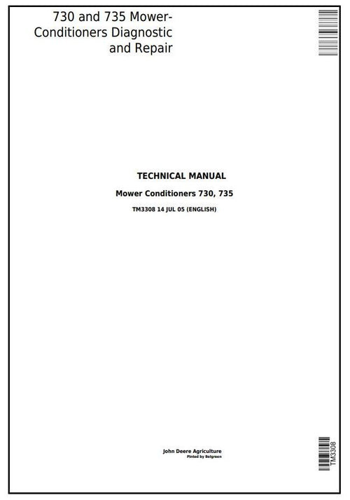 Pdf TM3308 John Deere 730, 735 Hay and Forage Mower-Conditioner Repair Service Manual