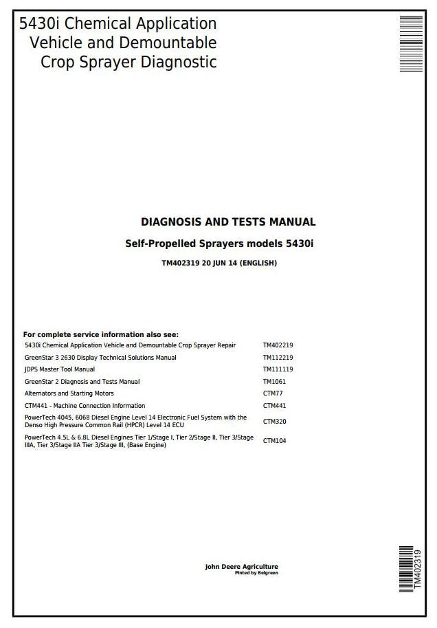 PDF TM402319 John Deere 5430i Demountable Self-Propelled Crop Sprayer Diagnostic & Test Service Manual